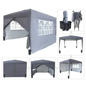 Birchtree Waterproof 3m x 3m Heavy Duty Pop Up Gazebo Marquee Garden Awning Party Tent Canopy 600D Polyester Steel Frame Grey