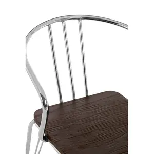 Interiors by Premier Chrome Metal and Elm Wood Arm Chair, Accent Dining Arm Chair, Versatile Wooden Chair for Home, Office