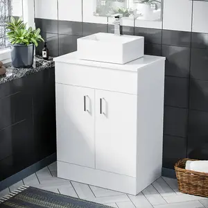 Nes Home Onken 500mm White Vanity Cabinet and Small Rectangle Counter Top Basin Unit