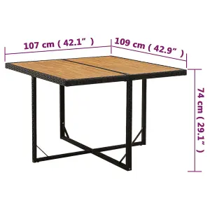 Berkfield Garden Table Black 109x107x74 cm Poly Rattan&Solid Wood Acacia