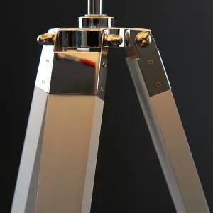 ValueLights Clipper Modern White Wood and Silver Chrome Tripod Table Lamp with Navy Blue Shade