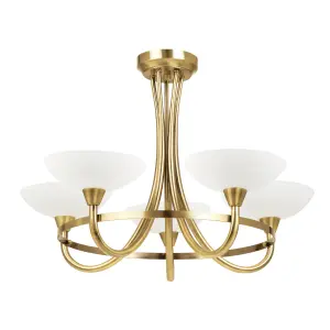 Anson Lighting Rowan Antique Brass and White Glass 3 Light Semi Flush Ceiling Fitting