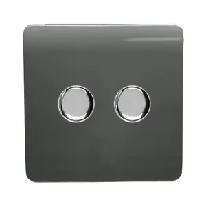 Trendi Switch 2 Gang 1 or 2 way 150w Rotary LED Dimmer Light Switch in Charcoal