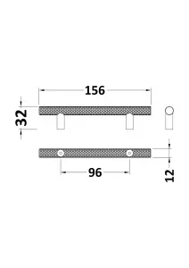 Furniture Handle Textured Knurled Bar Handle, 156mm (96mm Centres) - Satin Chrome