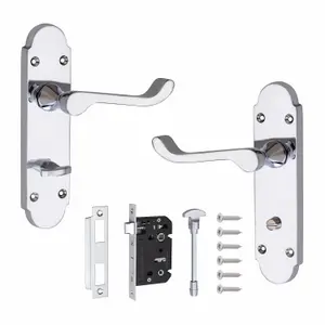 Epsom Style Bathroom Door Handle 170mm X 40mm Polished Chrome with Bathroom Mortise Lock Set -