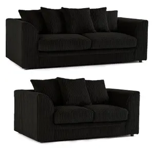 Chicago Jumbo Cord 3&2 Seater Sofa Set Black