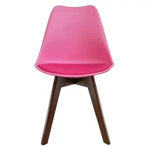 Soho Bright Pink Plastic Dining Chair with Squared Dark Wood Legs