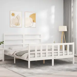 Berkfield Bed Frame with Headboard White 160x200 cm Solid Wood