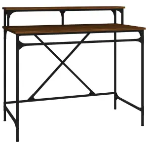 Berkfield Desk Brown Oak 100x50x90 cm Engineered Wood and Iron