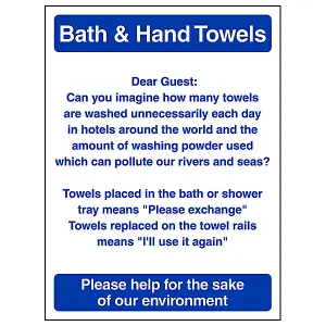 Bath & Hand Towels Bathroom Guest Sign - Adhesive Vinyl 200x300mm (x3)