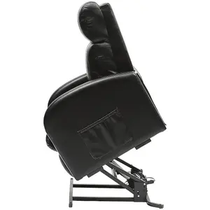 Single Motor Rise and Recline Lounge Chair - Black PU Leather Material