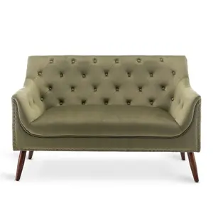 2 Seater Loveseat Small Sofa in Velvet Sage Green Fabric