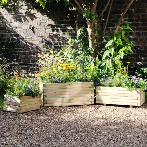 Zest Set of 3 Gresford Wooden Rectangular Garden Planters Flowers