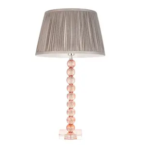 Luminosa Adelie & Freya Base & Shade Table Lamp Blush Crystal Glass & Charcoal Grey Silk