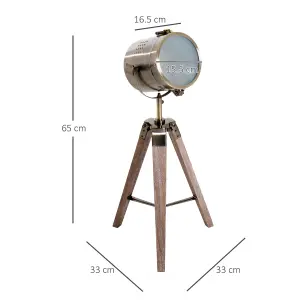 HOMCOM Vintage Tripod Table Desk Lamp Bedside Light Copper Finish Wooden Base