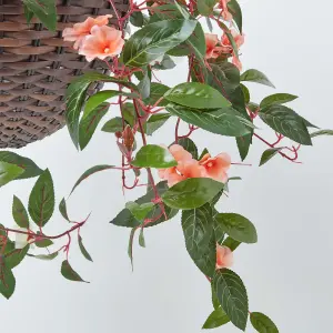 Homescapes White, Orange and Pink Impatiens Hanging Basket, 85 cm