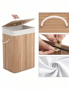 SONGMICS Bamboo Laundry Basket, XL Foldable Storage Hamper With Removable Washable Lining, 72L, 40 X 30 X 60 Cm, Natural