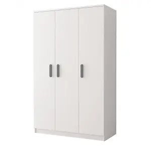 Smyk 19 White Hinged Wardrobe 1200mm H1930mm D500mm with Sophisticated Grey Handles - Elegant Storage Solution