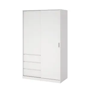 Tvilum Esla Scandinavian Matt white 3 Drawer Double Sliding door wardrobe (H)2004mm (W)1185mm (D)600mm