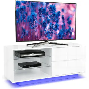 Centurion Supports Gallus High Gloss White with 2-Drawers up to 55" LED/OLED/LCD TV Cabinet with LED Lights