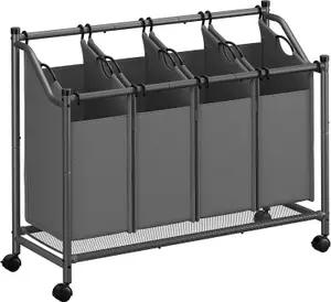 SONGMICS Laundry Basket Trolley, Rolling Hamper with 4 Removable Bags, Laundry Sorter, Slate Grey