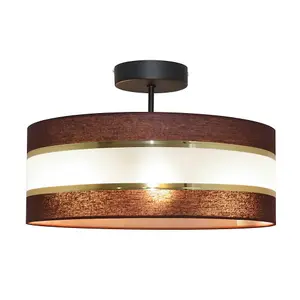 Luminosa Helen Cylindrical Ceiling Light Brown, Gold, Black 40cm