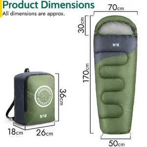 Trail Kids Sleeping Bag Mummy Hooded 3 Season Soft Warm 2 Way Zip Khaki Boys Girls