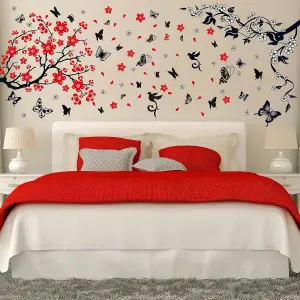 Walplus Blossom Flower with Butterfly Wall Sticker Art Decoration Decal DIY Black, Red PVC