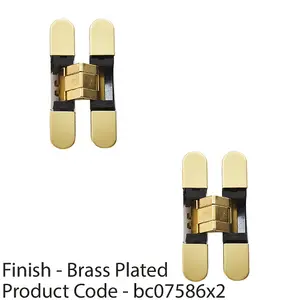 2 PACK - 3D Adjustable Concealed Cabinet Hinge - 180 Degree Opening Wardrobe BRASS