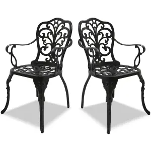 Centurion Supports Bangui Black 2-Large Garden and Patio Chairs with Armrests in Cast Aluminium