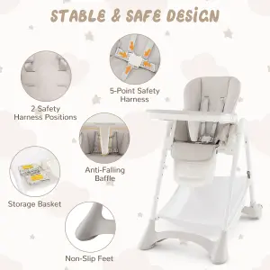 Costway Folding Baby High Chair Adjustable Convertible High Chair W/ Detachable Cushion