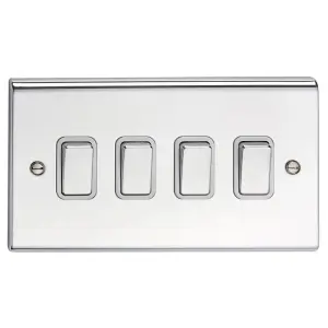 Deta SD1244CHW Slimline Décor Light Switch 10 Amp 4 Gang 2 Way (Polished Chrome / White Insert)