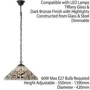 Tiffany Glass Hanging Ceiling Pendant Light Bronze Chain 1 Lamp Shade i00136