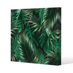 Tropical Leaves on Black (Canvas Print) / 90 x 90 x 4cm