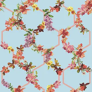 Galerie Ted Baker Fantasia Blue Lost Garden Floral Trellis Wallpaper Roll