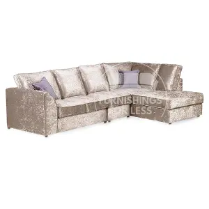 Crystal Crushed Velvet Fabric 5 Seater L Shaped Corner Sofa  Mink Right Hand Facing - Full Back