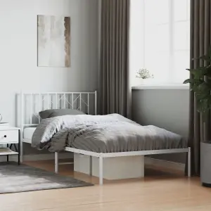 Berkfield Metal Bed Frame without Mattress with Headboard White 107x203cm