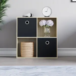 Vida Designs Durham Oak 2x2 Cube Storage Unit & Set of 2 Black Foldable Cube Storage Baskets