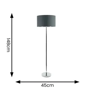 ValueLights Charles Chrome Stem Floor Lamp with Charcoal with Chrome Inner Lamp Shade and LED Bulb