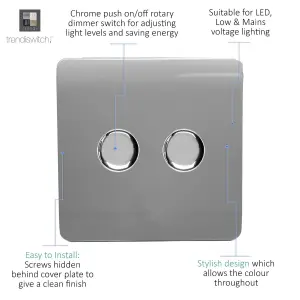 Trendi Switch 2 Gang 1 or 2 way 150w Rotary LED Dimmer Light Switch in Warm Grey