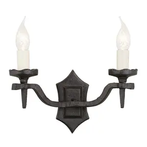 Twin Wall Light Sconce Double Wrought Iron Black LED E14 60W Bulb