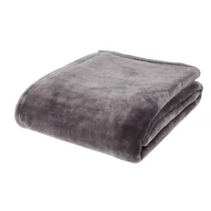 Catherine Lansfield Raschel Velvet Touch 130x170cm Blanket Throw Charcoal Grey