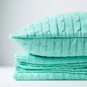 Homescapes Cotton Cable Knit Pastel Green Throw, 150 x 200 cm