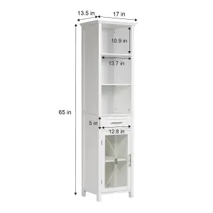 Teamson Home Freestanding Tall Column Bathroom Cabinet with Drawer and Open Shelves, White