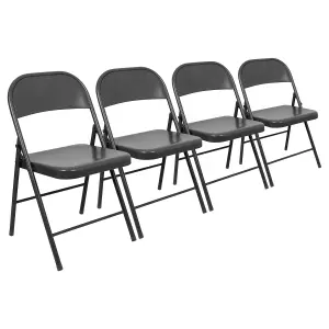 Metal Folding Chairs - Matte Black - Pack of 4