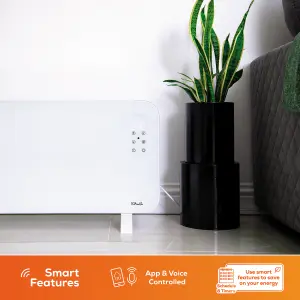 TCP Smart WiFi Glass Panel Heater 2000W, Alexa Compatible, Open Window Detector, Wall Mounted & Freestanding White Heater.