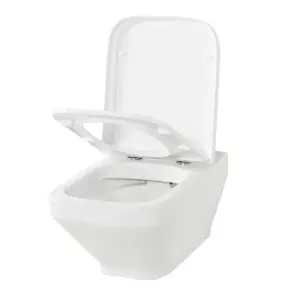 GoodHome Teesta White Wall hung Square Toilet with Soft close seat