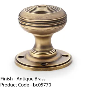 SOLID BRASS Classic Ringed Mortice Door Knob - Antique Brass 50mm Diameter