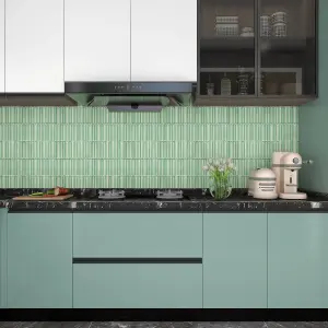 Luisa Green Gloss Thin Brick Ceramic Mosaic tile sheet, (L)295mm (W)298mm