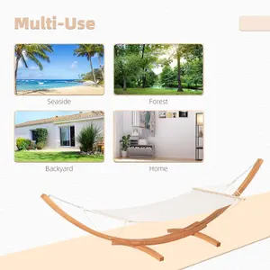 Outsunny Outdoor Garden Hammock Swing Hanging Bed Wooden Stand for Patio White